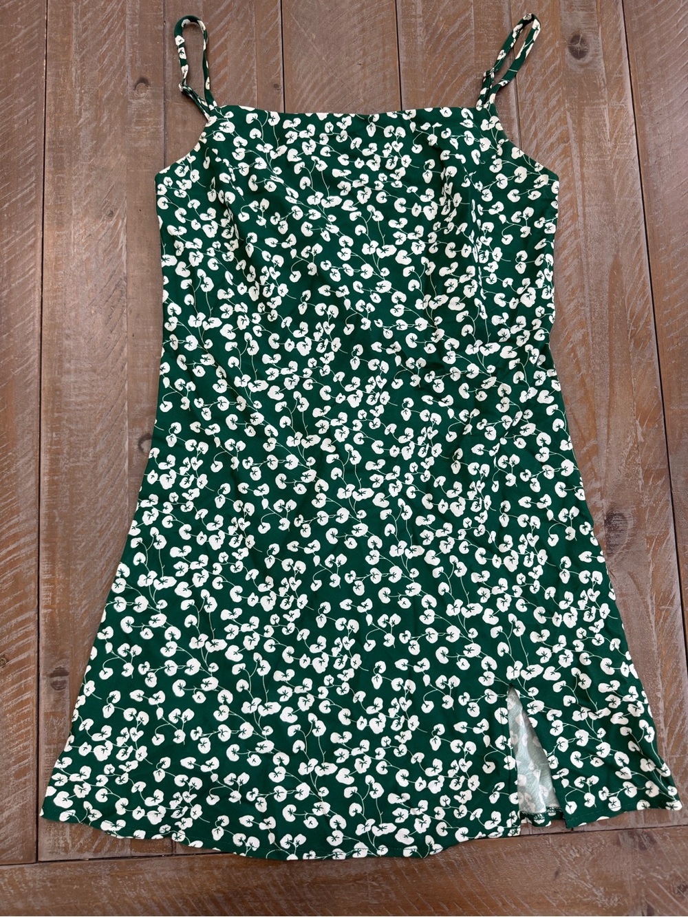 Princess Polly Green White Floral Slip Mini Dress with Side Slit Cottagecore